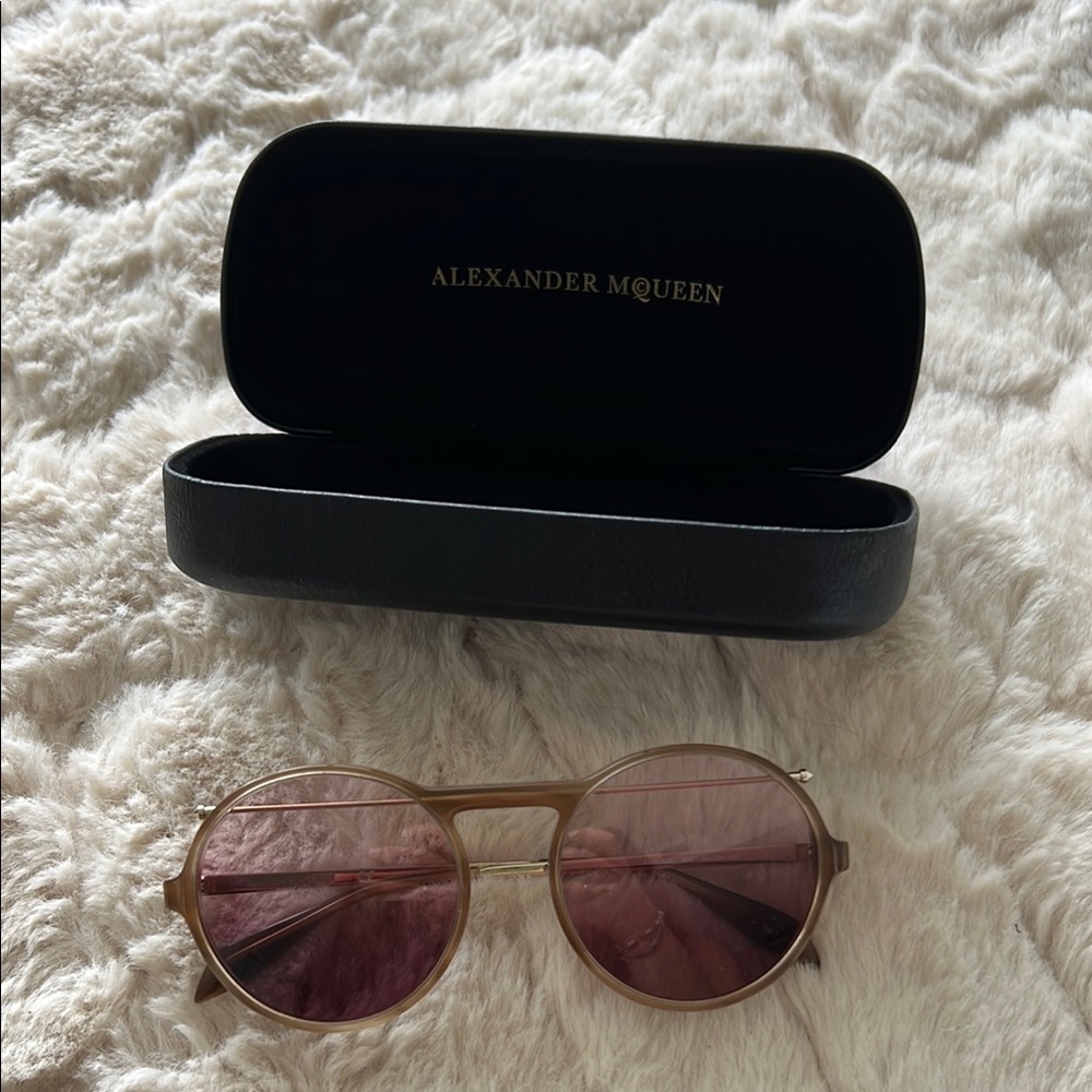 Alexander McQueen Gold Aviator Sunglasses with Pink Tint